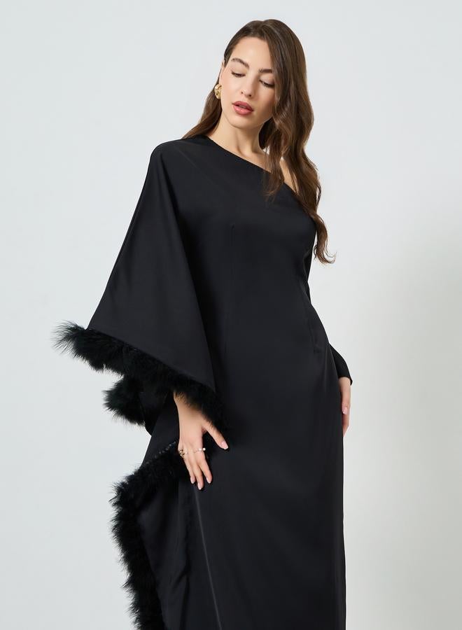 ستايلي فستان طويل بنمط قفطان وكتف واحد - Image 1